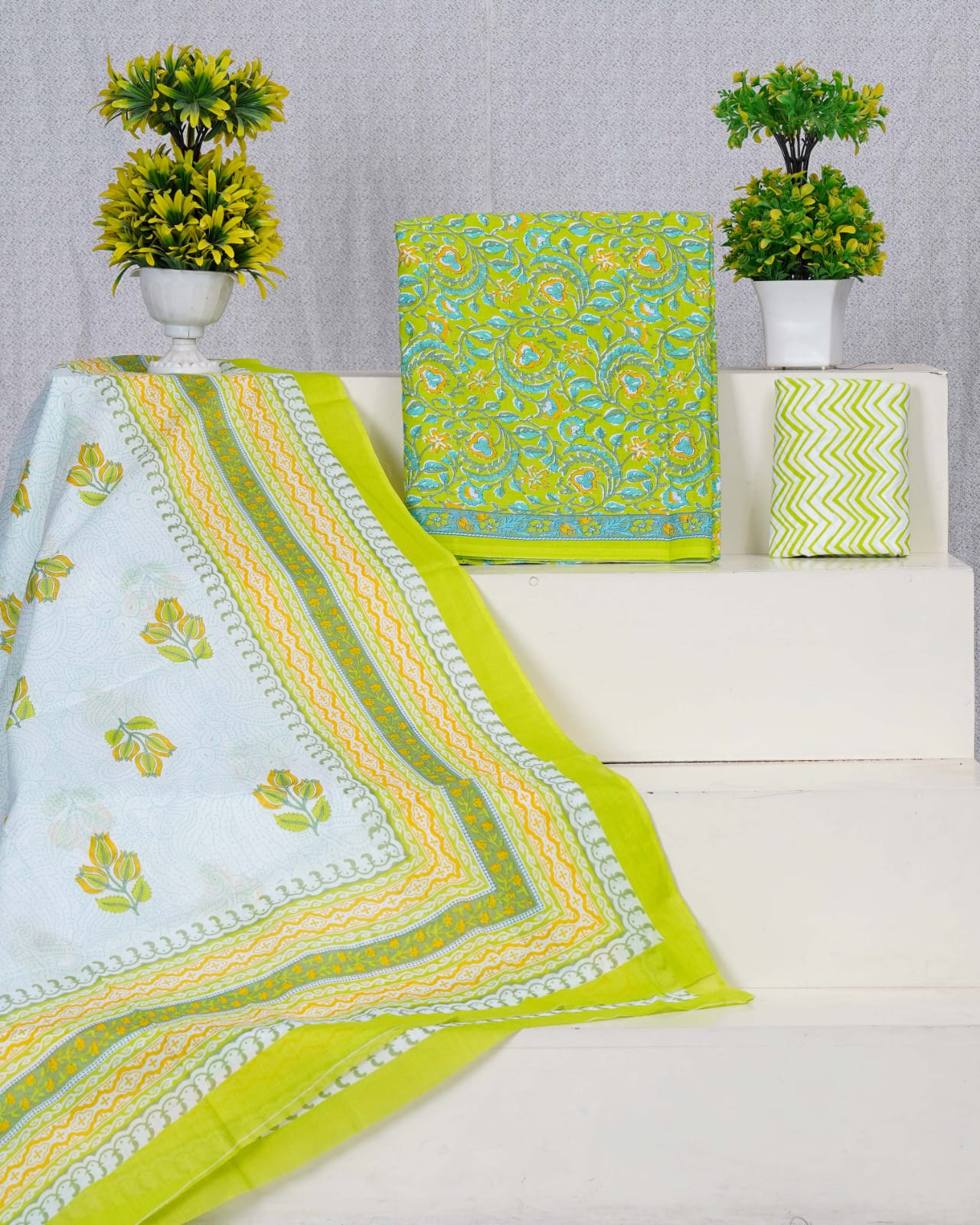 Pure Cotton Jaipuri Hand Block Print Unstitched Suit With Mul Cotton Dupatta.