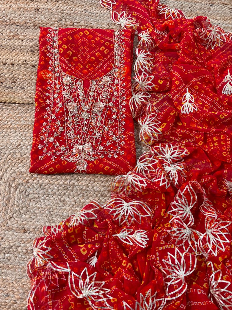 Pure Soft Georgette unstitched suit Zardogi Work With Dupatta