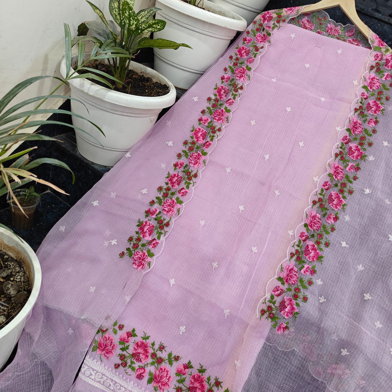 Pure Kota Doriya Unstitched Suit With Embroidery Work