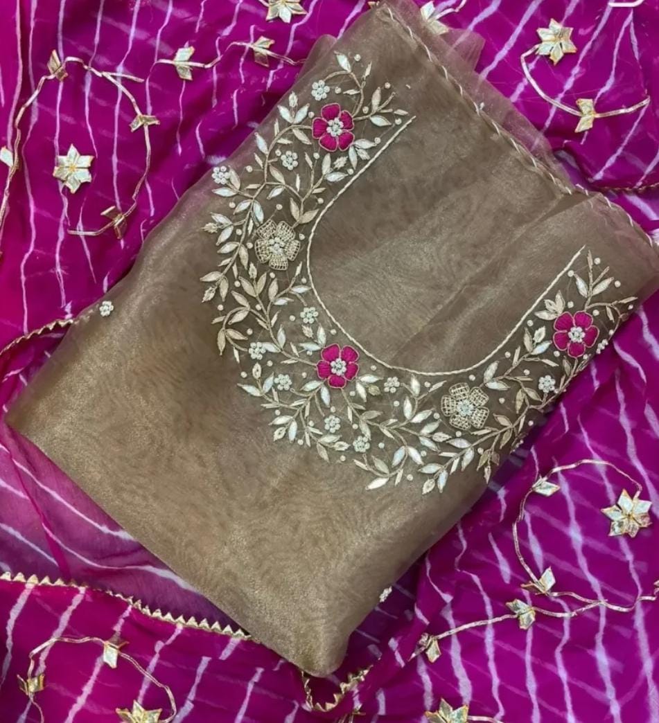 Pure Organza unstitched Suit With Gota Pati Work Dupatta