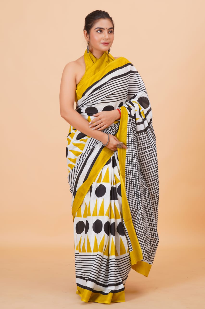 Pure Hand Printed Cotton Sarees With Blouse