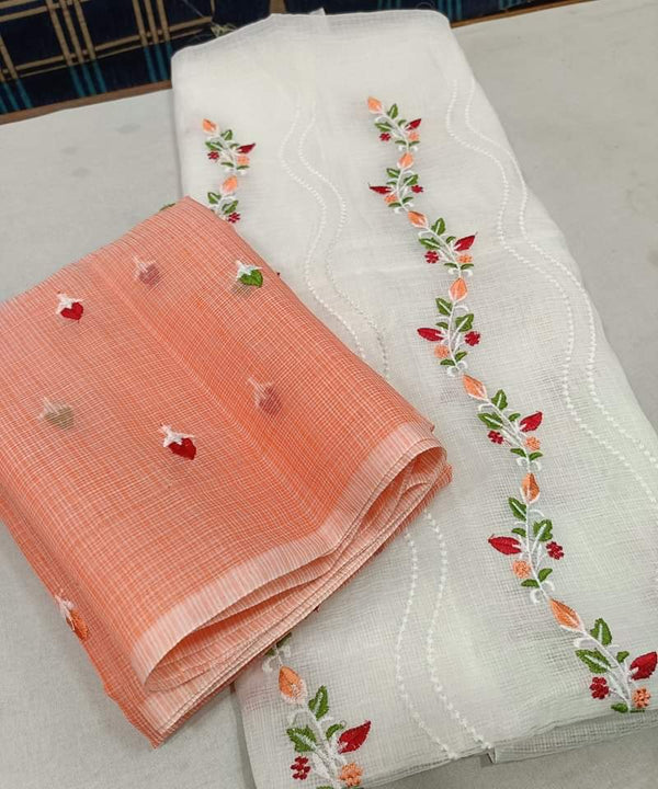Pure Kota Doriya Embroidery Unstitched Suit With Dupatta (With Bottom )