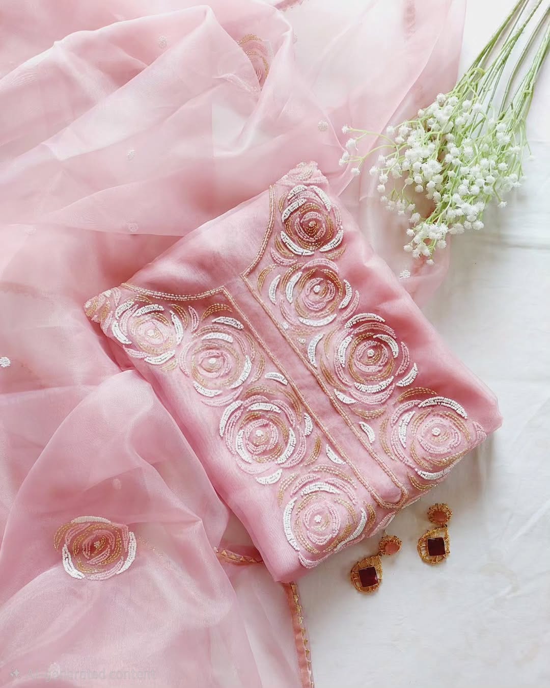 Pure Organza unstitched Suit With Zardozi Work Dupatta