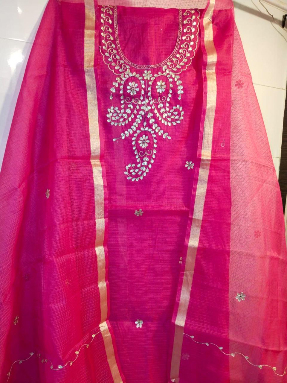 Pure Kota Doriya Gotta Work Unstitch Suit With Gotta Patti Work Duppata