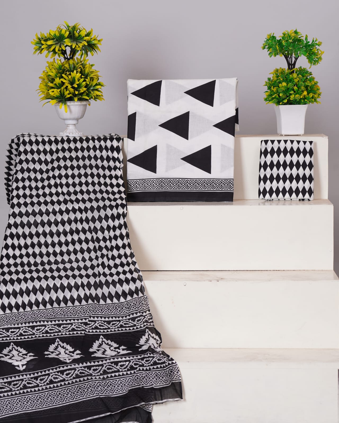 Pure Cotton Jaipuri Hand Block Print Unstitched Suit With Mul Cotton Dupatta.