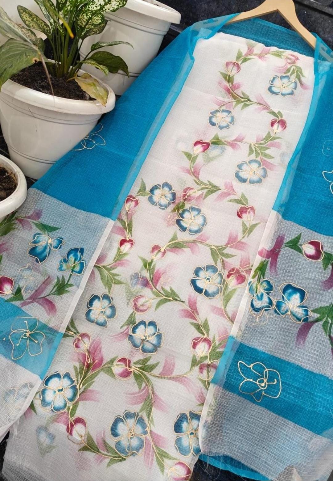 Pure Kota Doriya Unstitched Suit Brush Print Work With Duptta