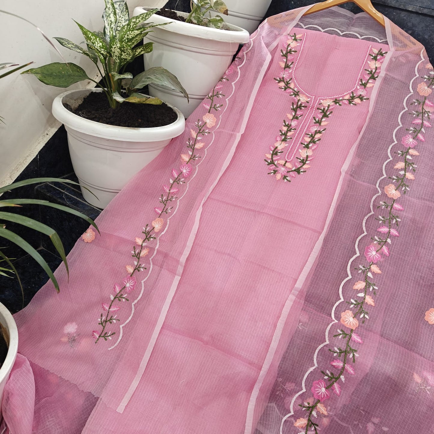 Pure Kota Doriya unstitched suit with embroidery work