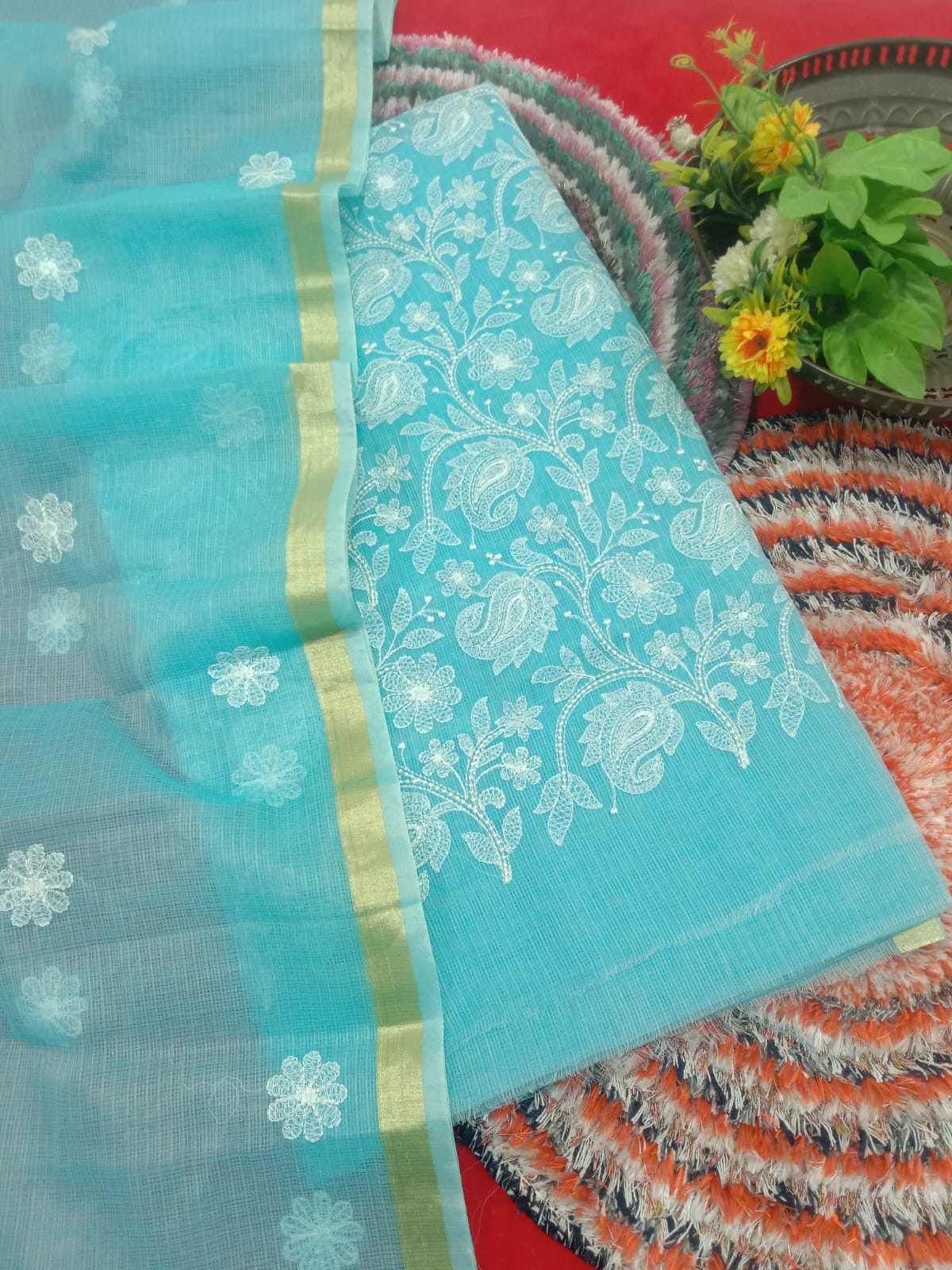 Pure Kota Doriya Suit With Embroidery Work Unstitched Suit