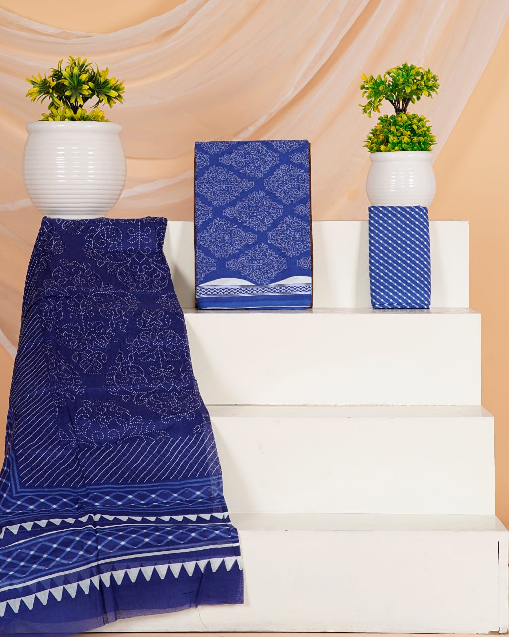 Pure Cotton Hand Block Print Unstitched Suit With Mul Cotton Dupatta.