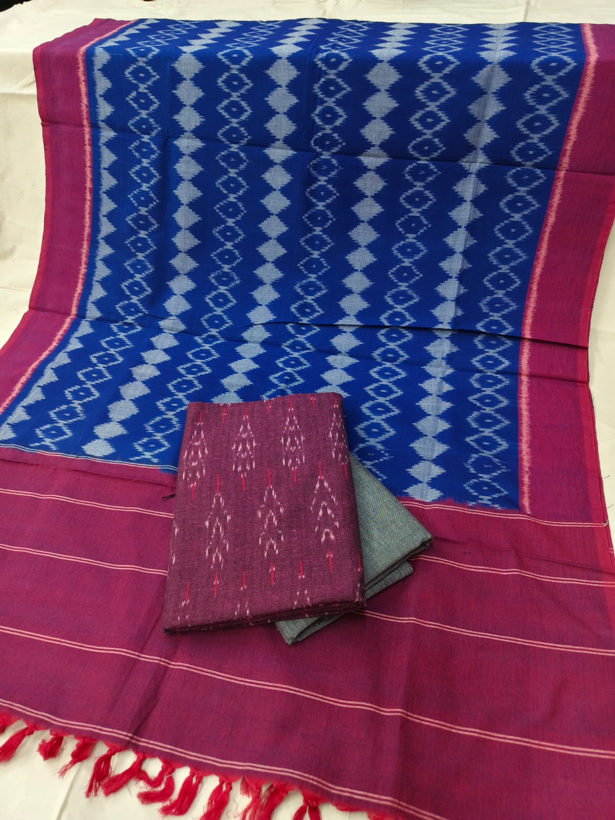 Pure Cotton Doubel Ikkat Unstitched Suit With Ikkat Cotton Dupatta