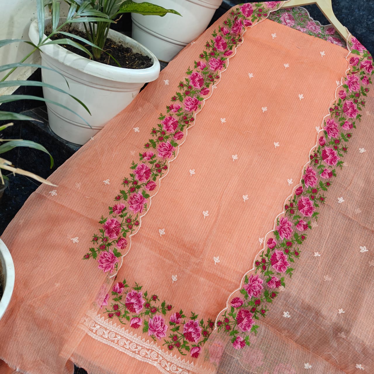 Pure Kota Doriya Unstitched Suit With Embroidery Work