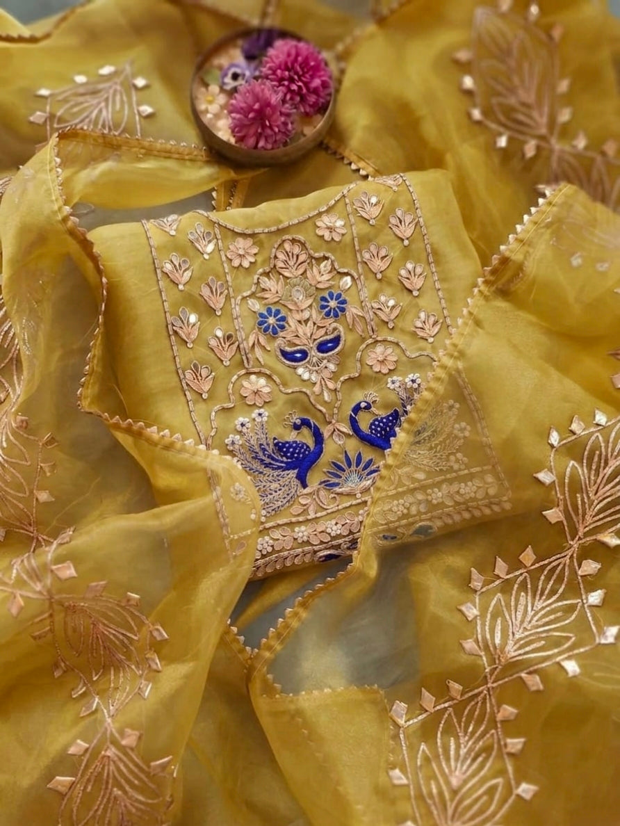 Pure Organza unstitched Suit With Gota Pati Work Dupatta