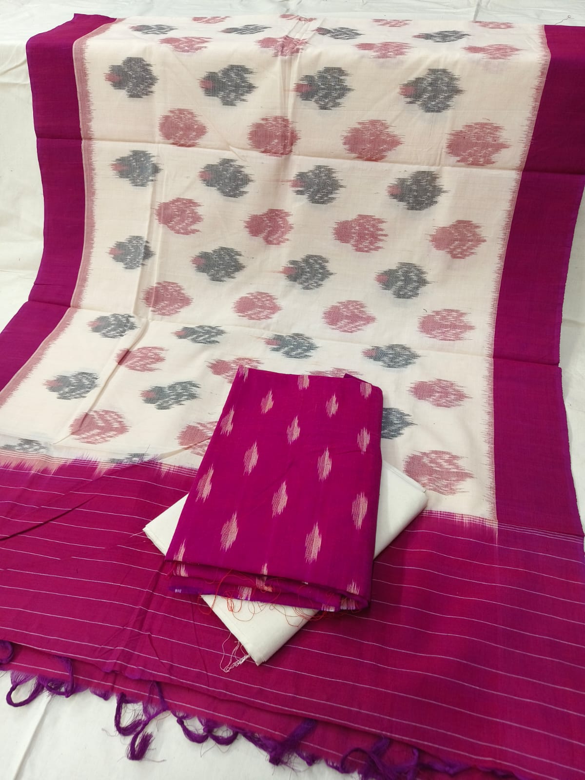 Pure Cotton Doubel Ikkat Unstitched Suit With Ikkat Cotton Dupatta