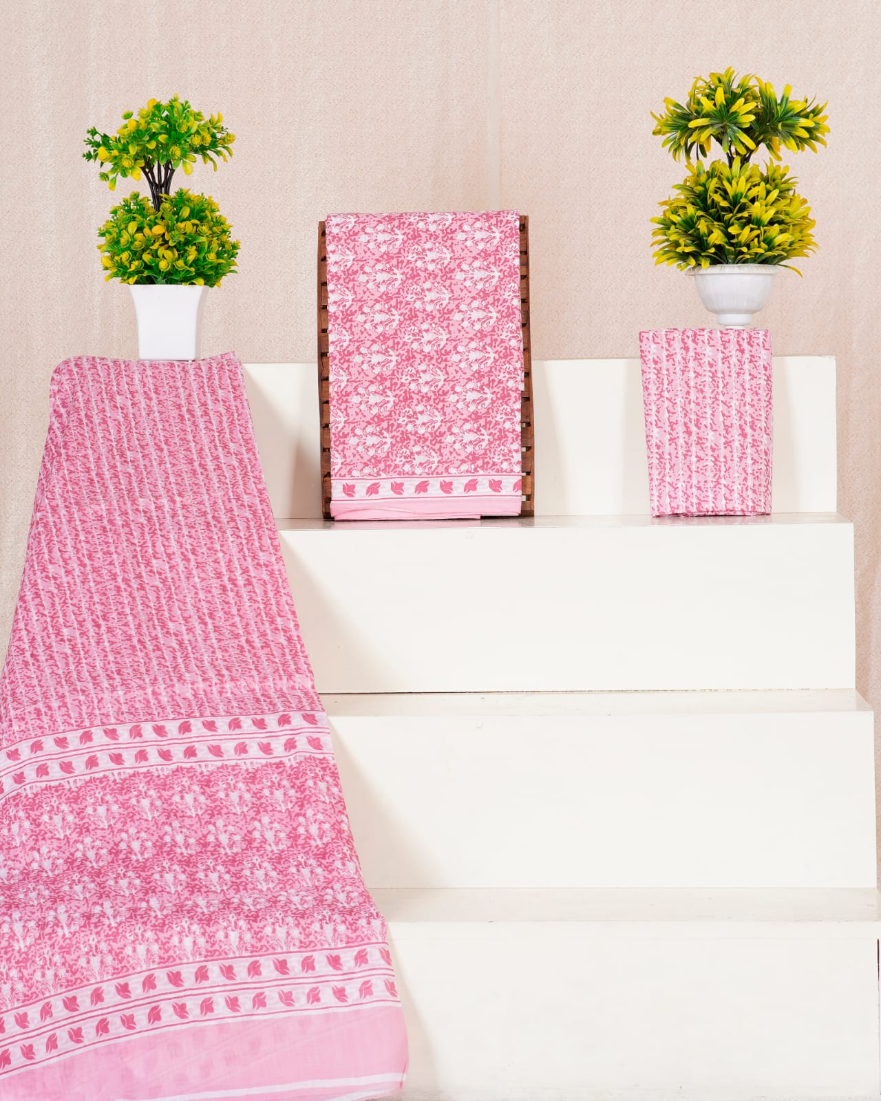 Pure Cotton Hand Block Print Unstitched Suit With Mul Cotton Dupatta.