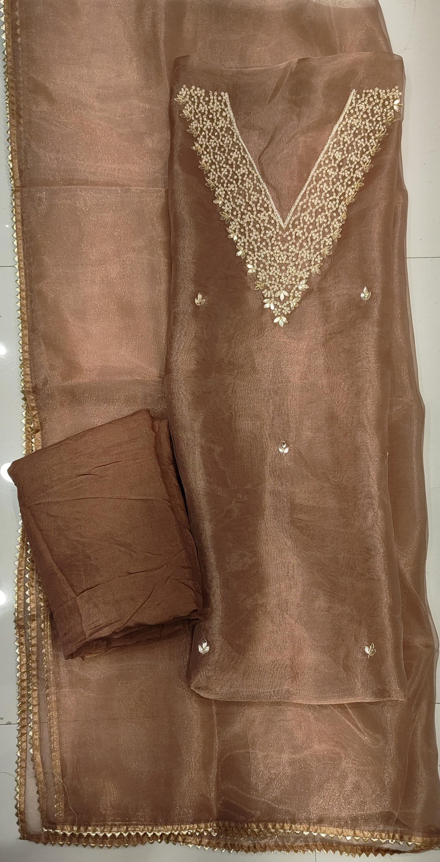 Pure Organza unstitched Suit With Gota Pati Work Dupatta