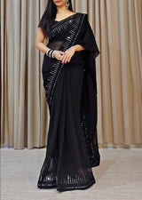 Party Wear Light Organza Saree With Embroidery Thread Cut Work With Blouse