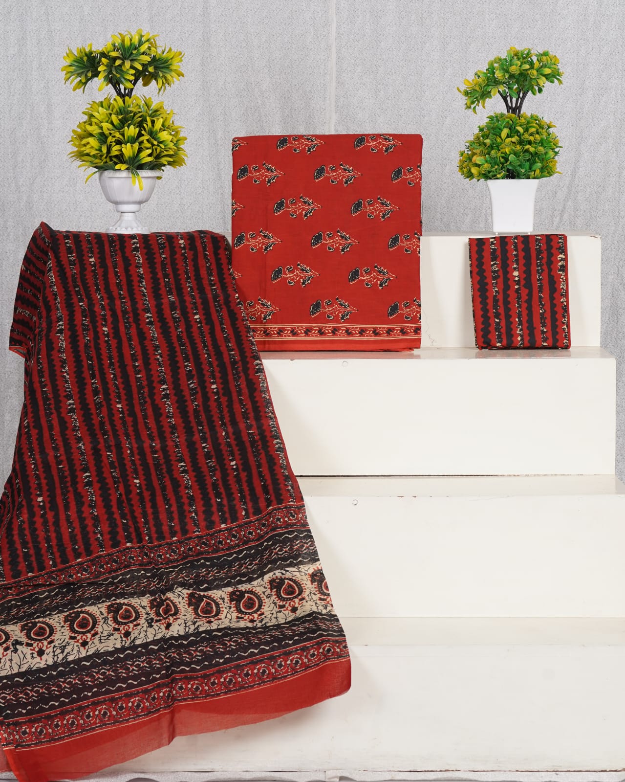 Pure Cotton Jaipuri Hand Block Print Unstitched Suit With Mul Cotton Dupatta.
