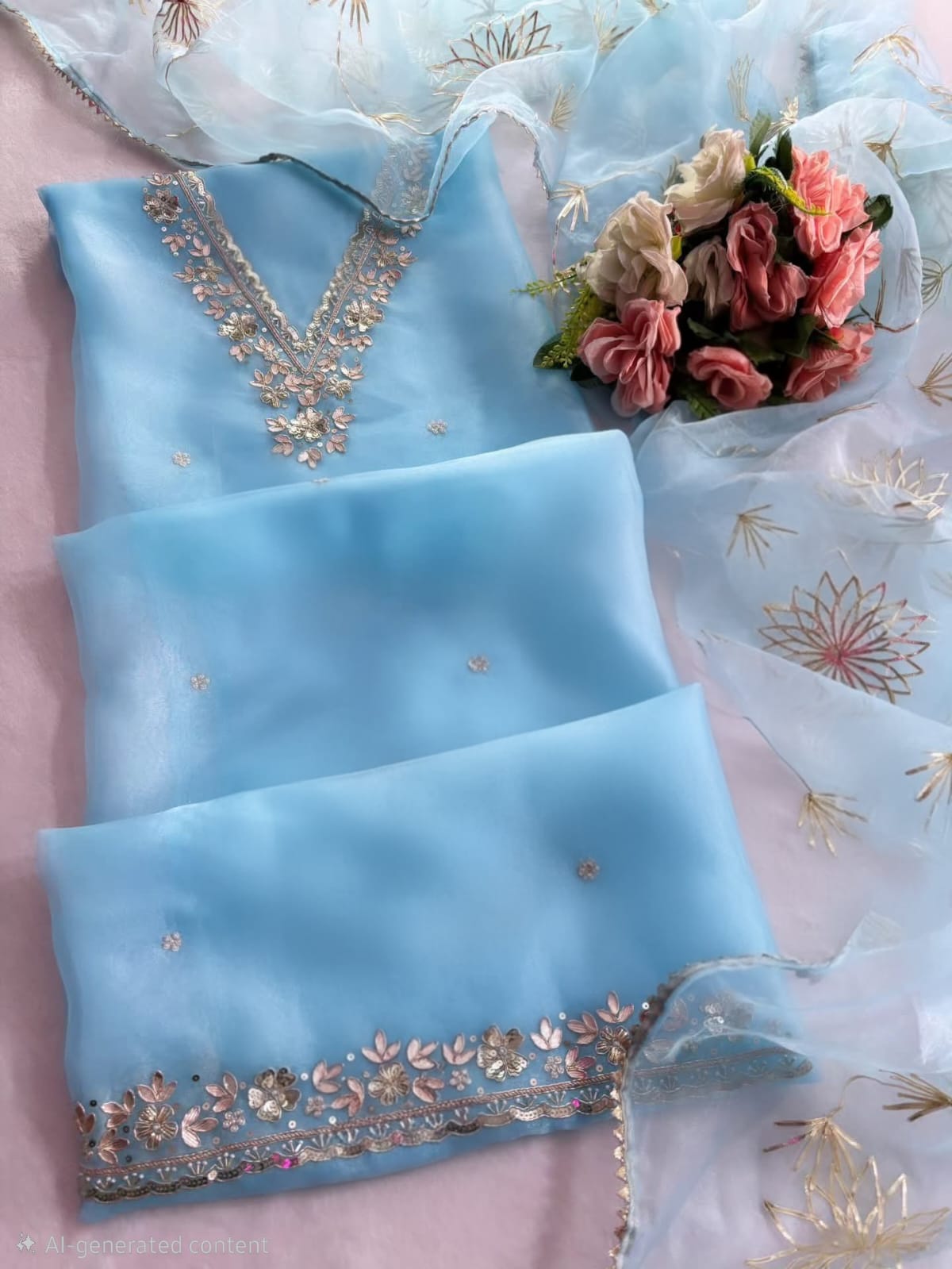 Pure Organza Zardozi Work unstitched Suit With Gota Patti Dupatta