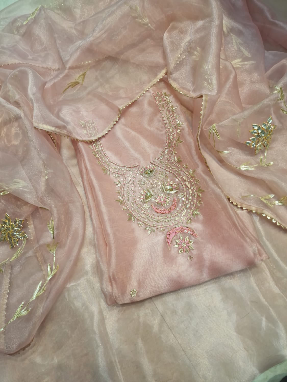 Pure Organza unstitched Suit With Gota Pati Work Dupatta