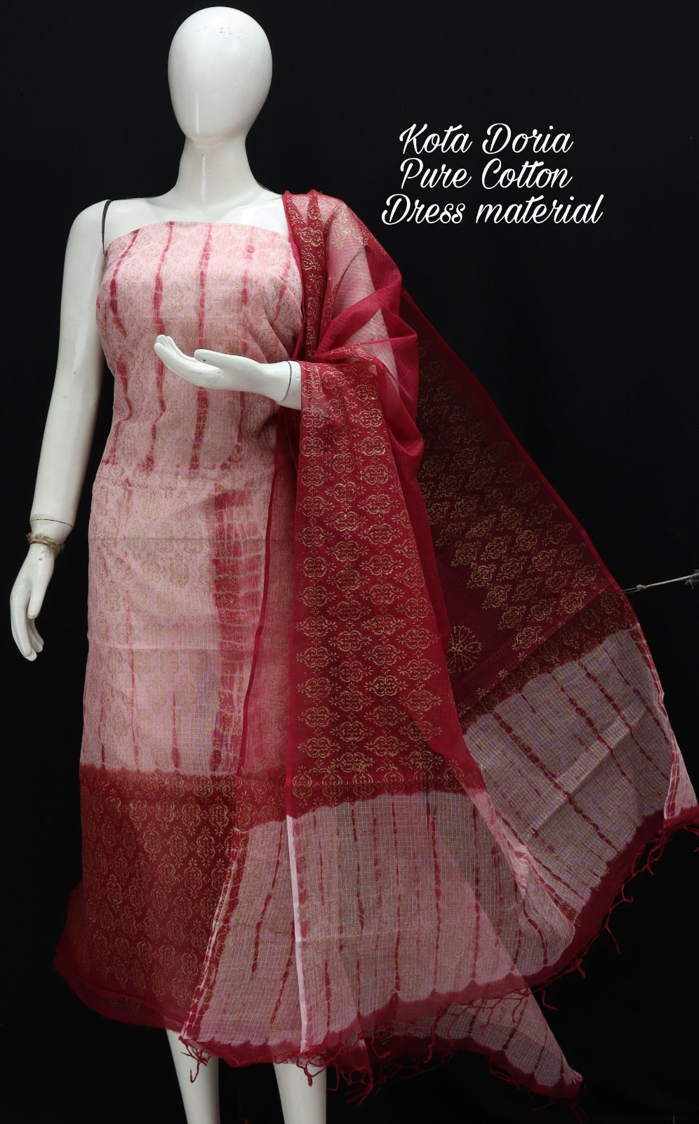 Pure Kota Doriya Shibori With Hand Block Print Unstitched Suit