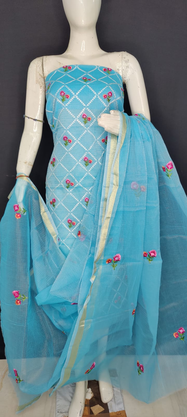 Pure Kota Doriya Suit With Embroidery Work Unstitched Suit