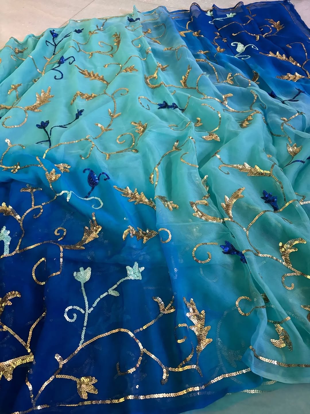 Pure Jaipuri Diamond Chiffon Jaal Work Sarees