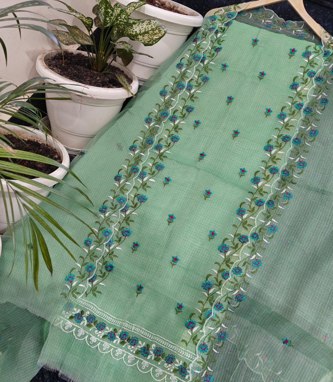 Pure Kota Doriya unstitched suit with embroidery work