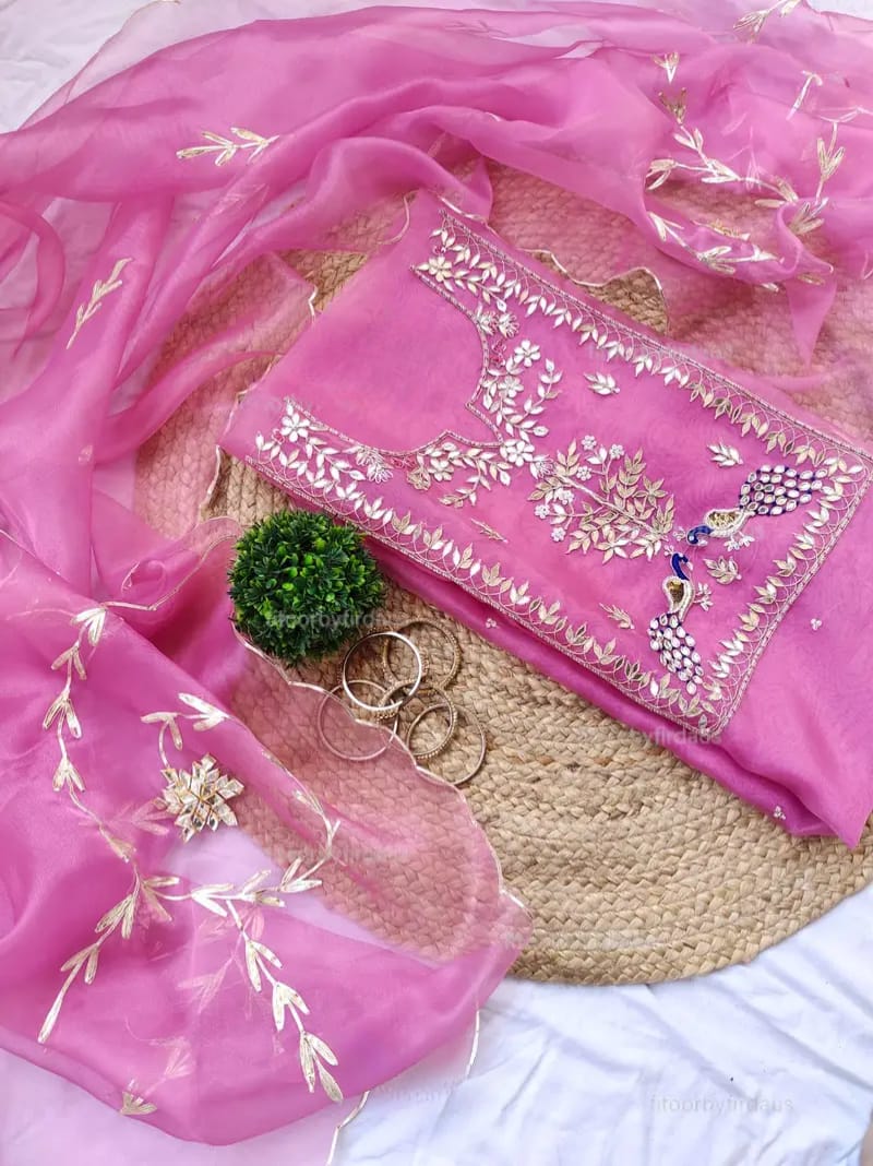 Pure Organza unstitched Suit With Gota Pati Work Dupatta