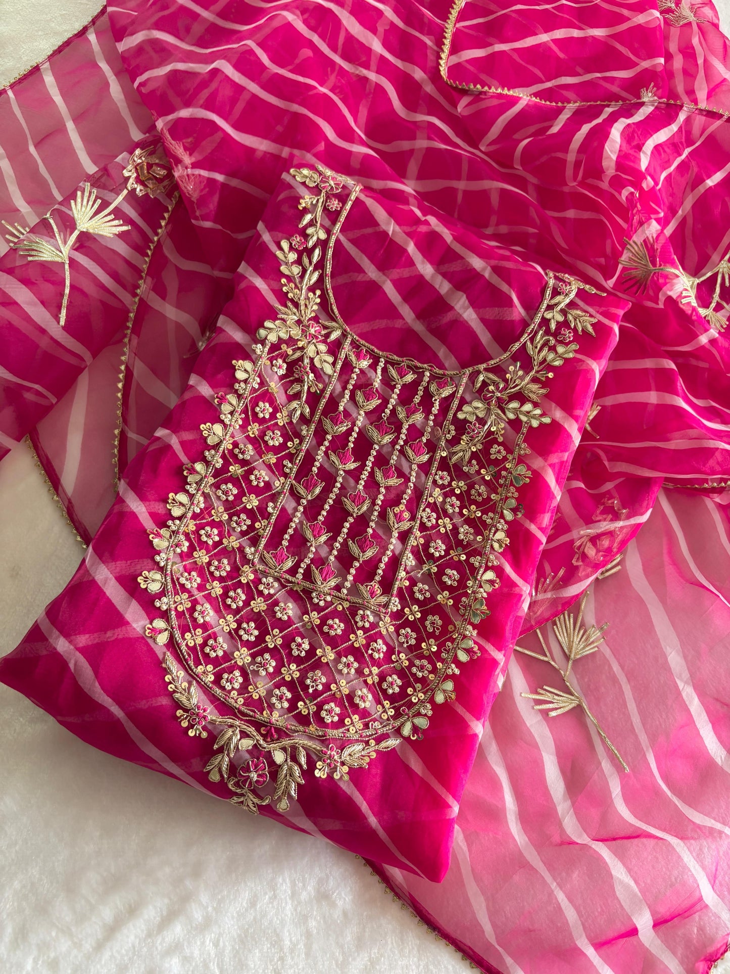 Pure Organza unstitched suit Zardogi Work With Gota patti Dupatta