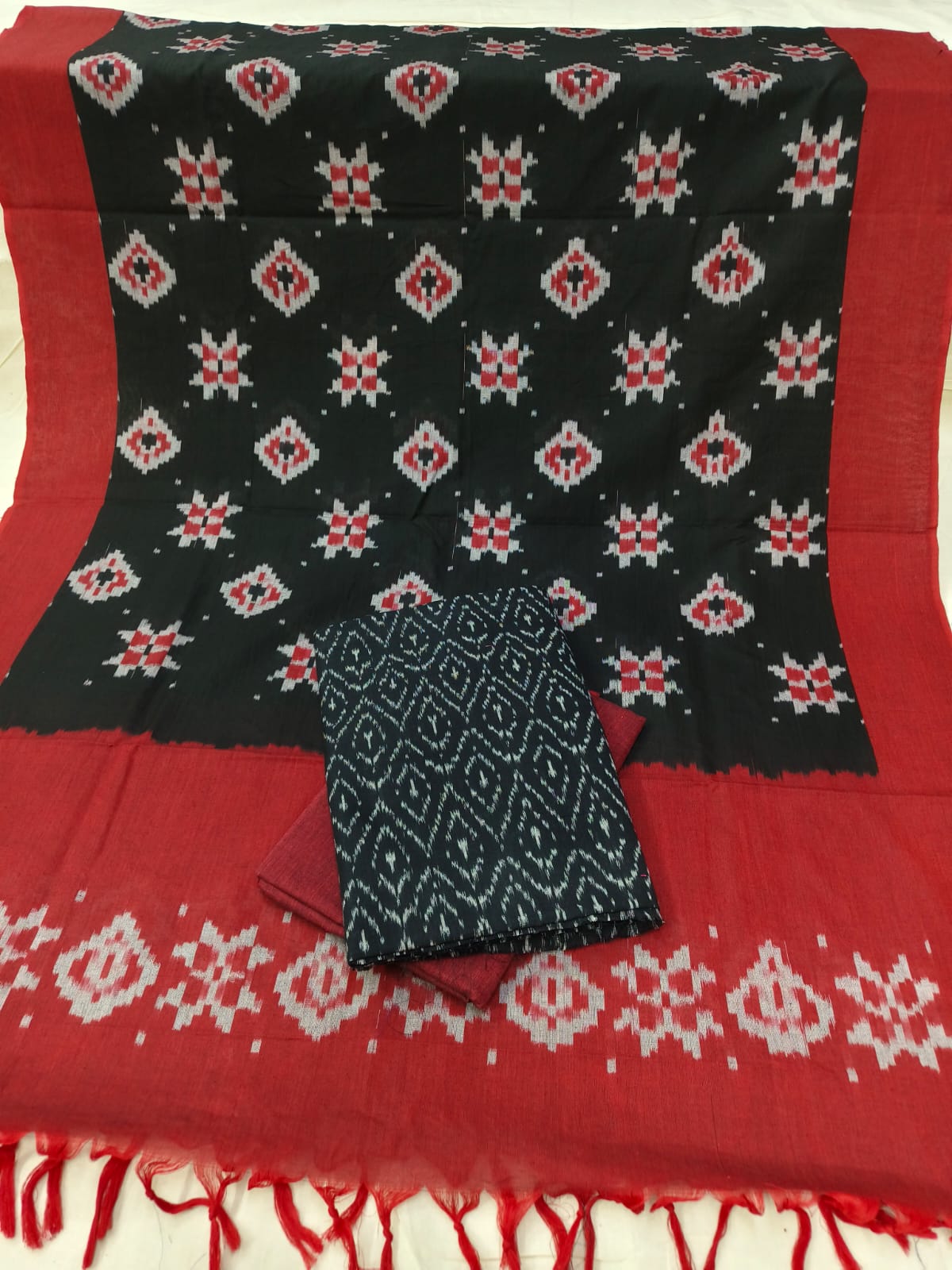 Pure Mercerised Cotton Doubel Ikkat Unstitched Suit With Mercerised Ikkat Cotton Dupatta