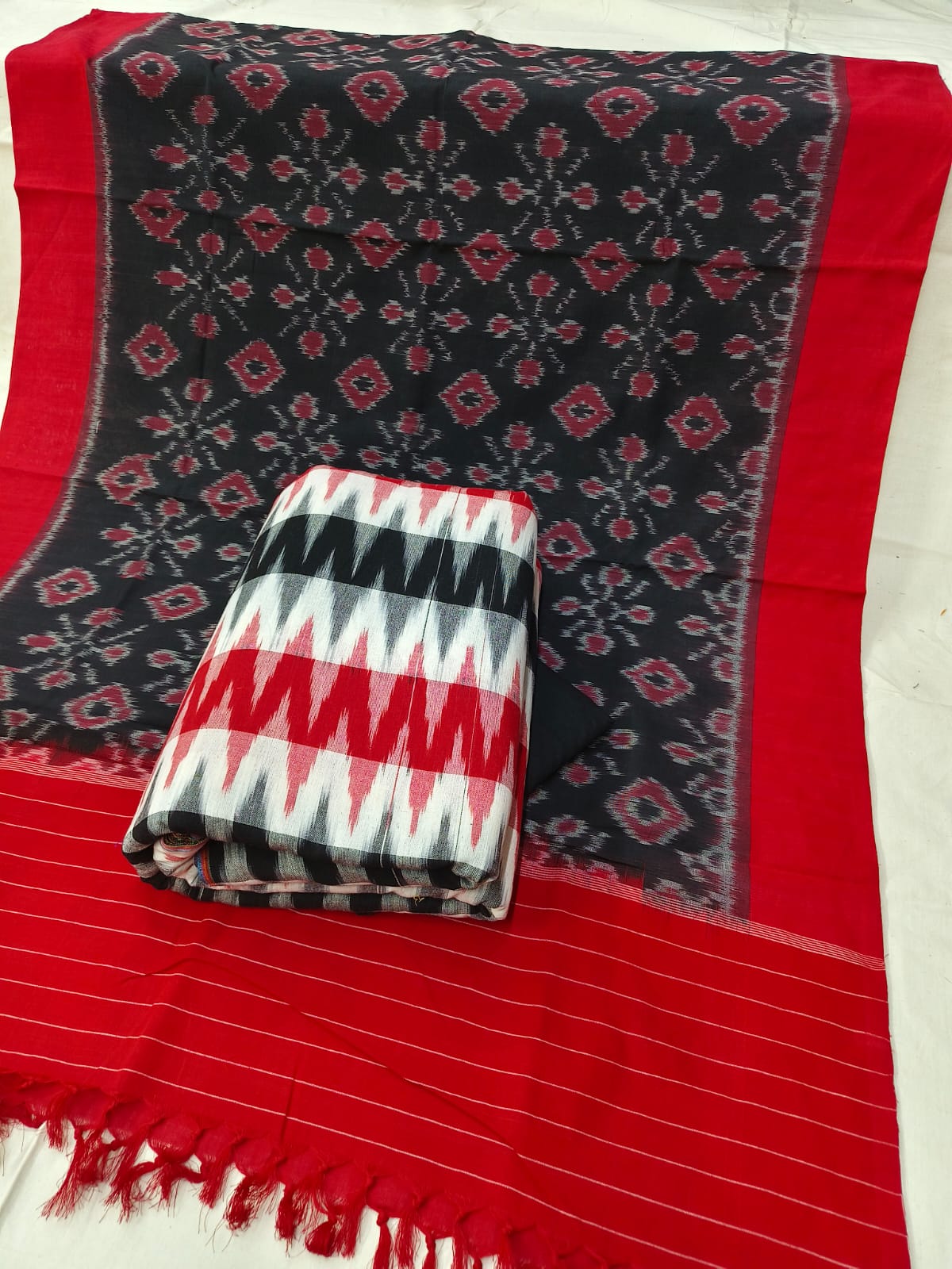 Pure Cotton Doubel Ikkat Unstitched Suit With Ikkat Cotton Dupatta