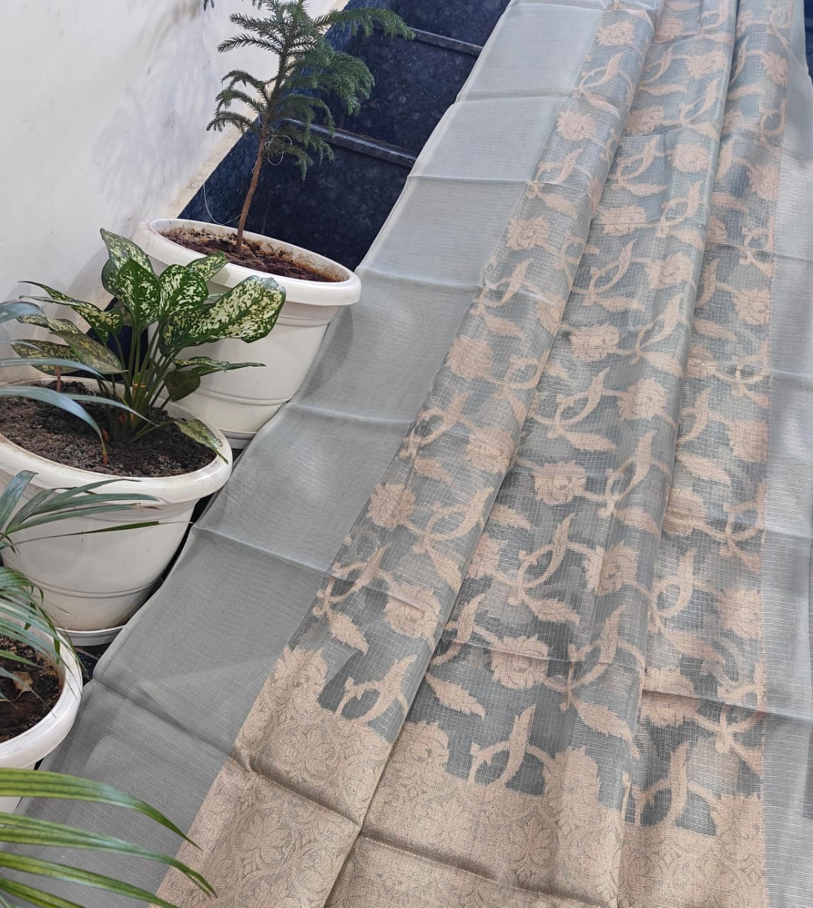 Kota Doria Saree With Tissue Kota Weaving Work