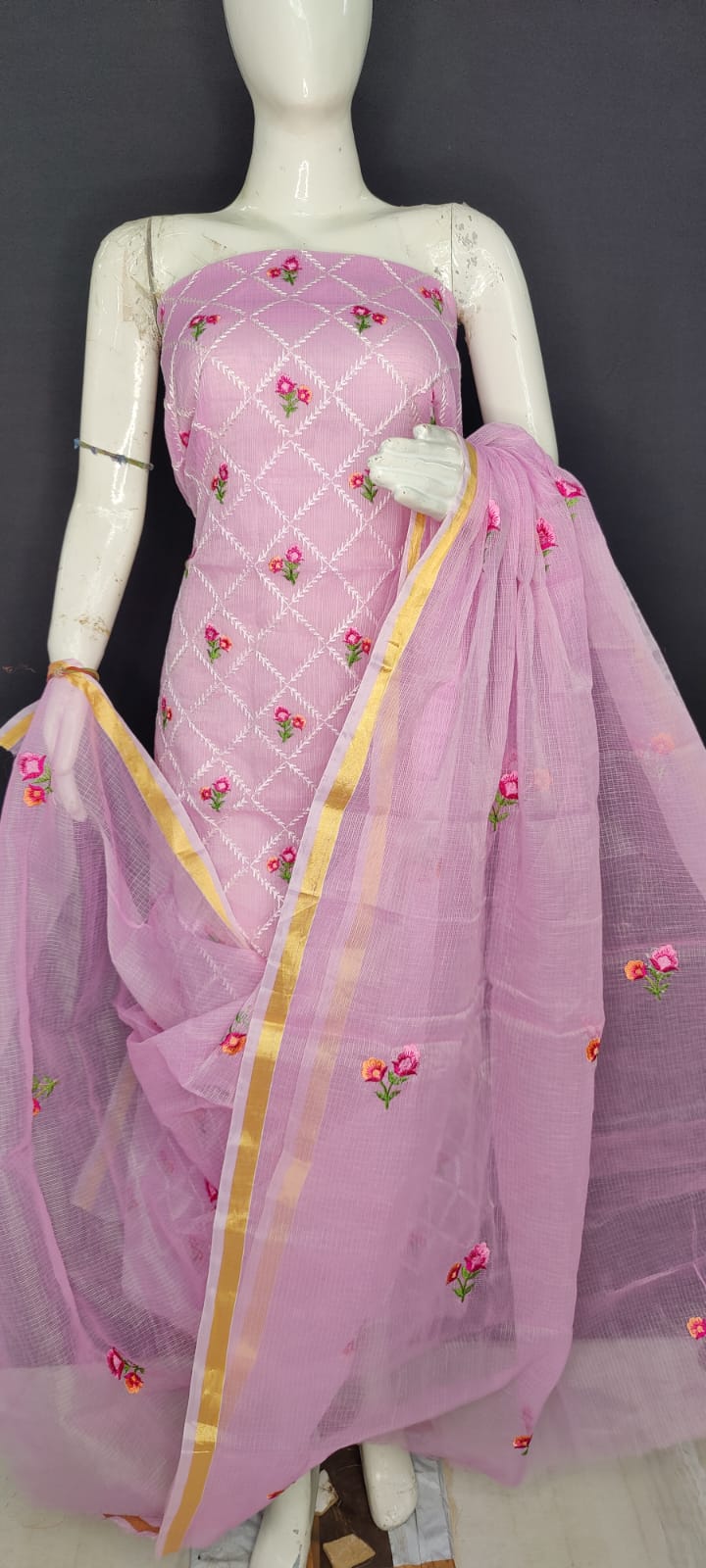 Pure Kota Doriya Suit With Embroidery Work Unstitched Suit