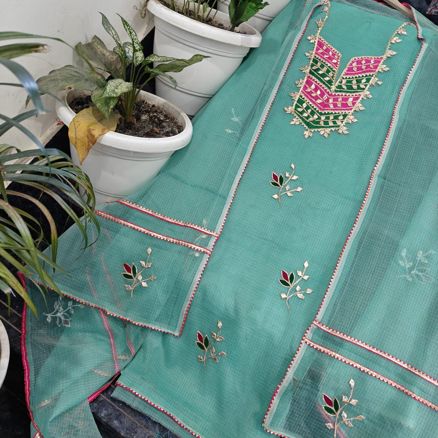 Pure Kota Doriya Suit With Gota Patti Work Unstitched Suit