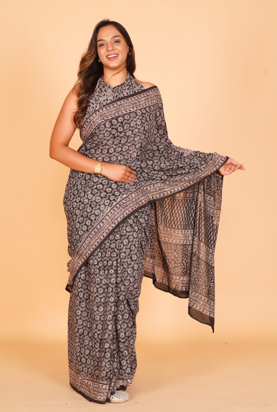 Pure Hand Block Printed Cotton Sarees With Blouse