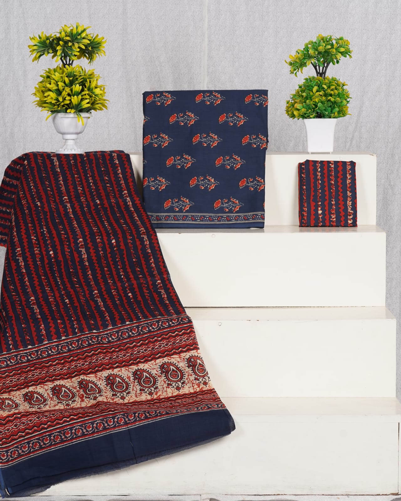 Pure Cotton Jaipuri Hand Block Print Unstitched Suit With Mul Cotton Dupatta.