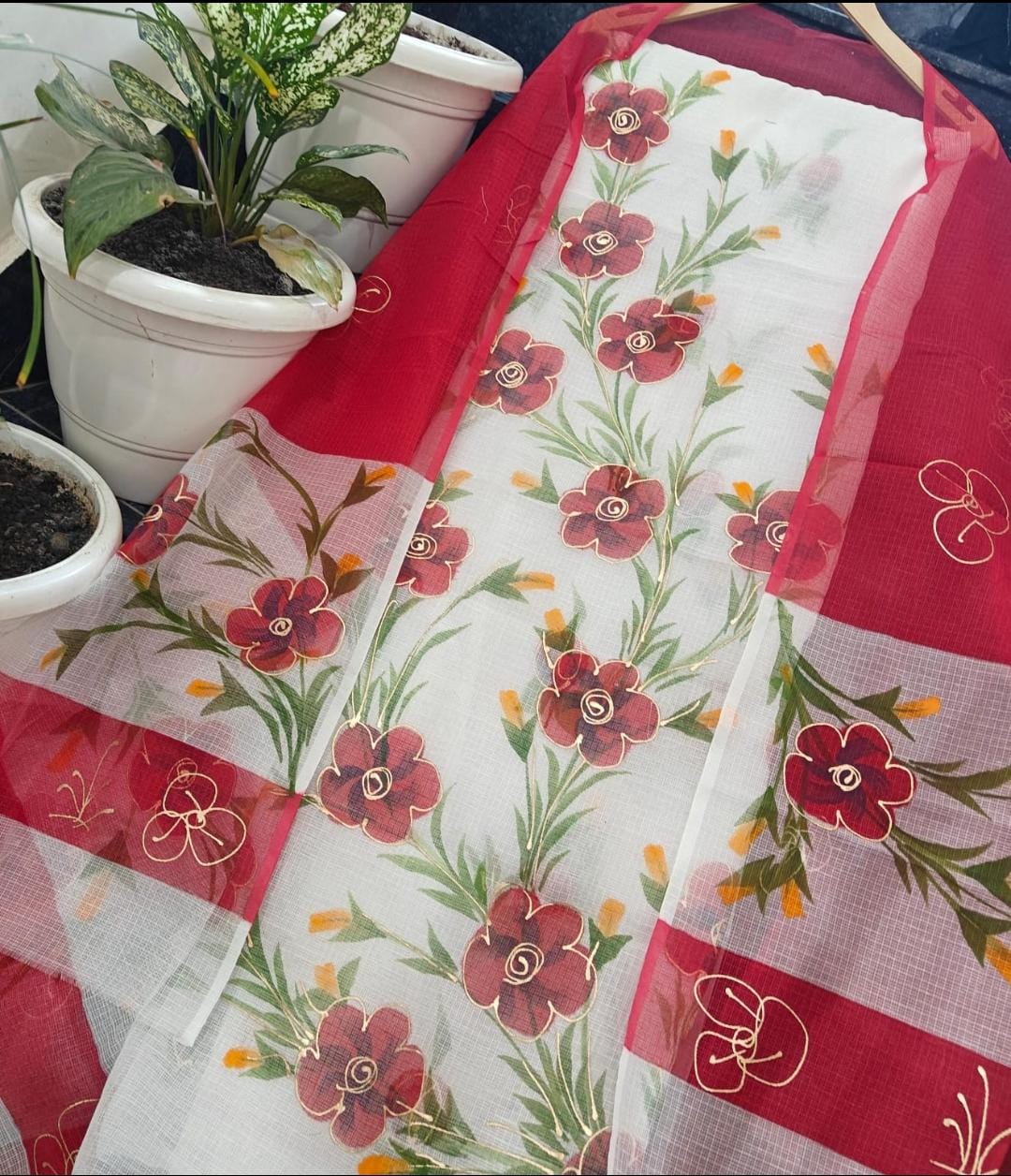Pure Kota Doriya Unstitched Suit Brush Print Work With Duptta