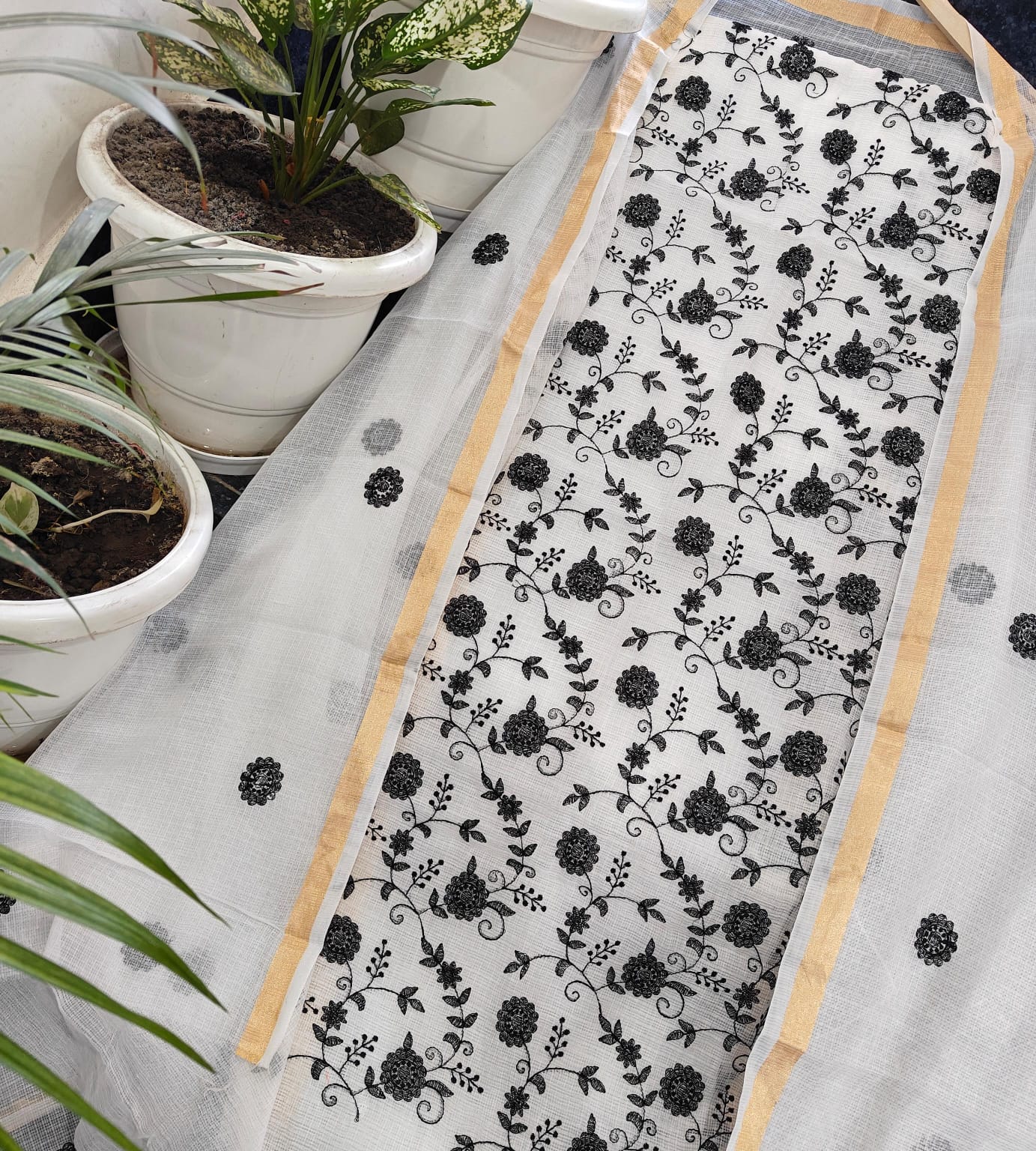 Pure Kota Doriya Unstitched Suit With Embroidery Work