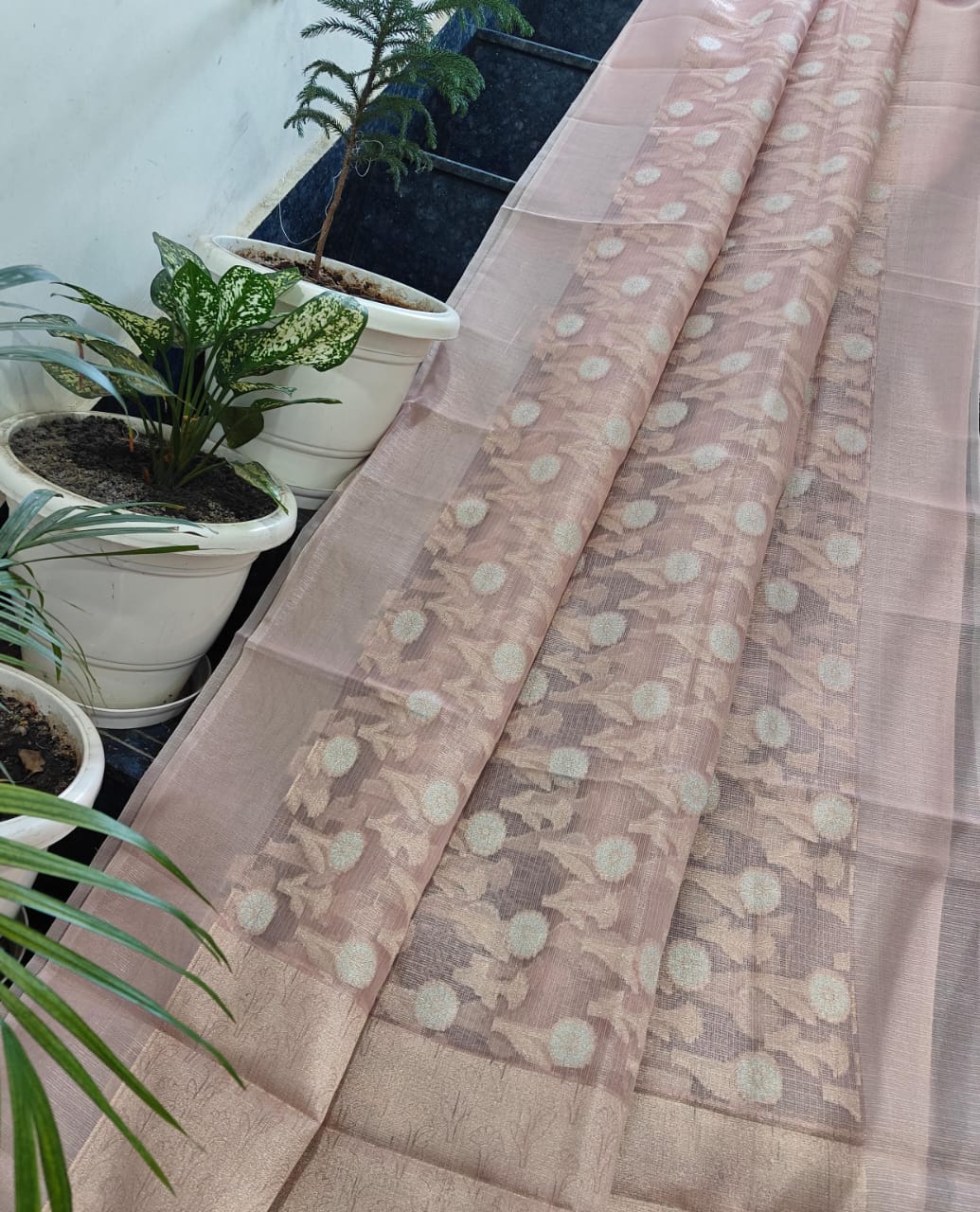 Kota Doria Saree With Tissue Kota Weaving Work