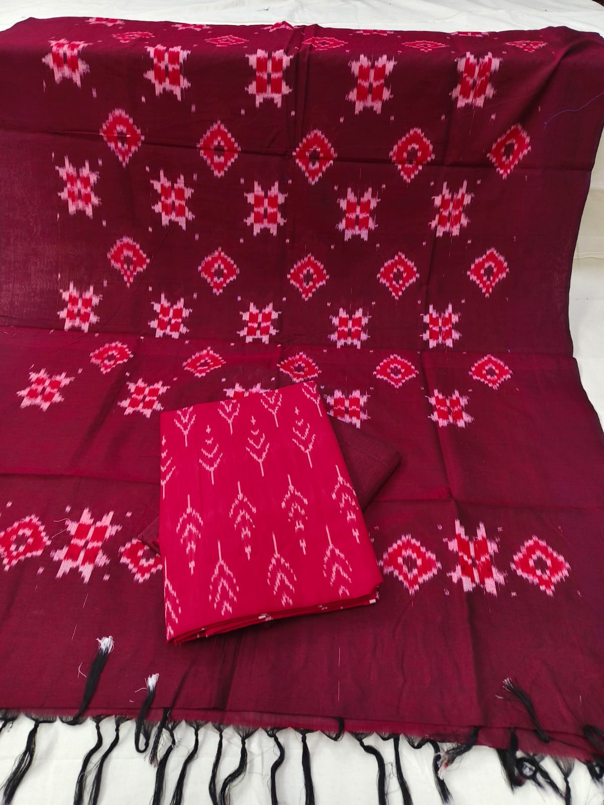 Pure Mercerised Cotton Doubel Ikkat Unstitched Suit With Mercerised Ikkat Cotton Dupatta