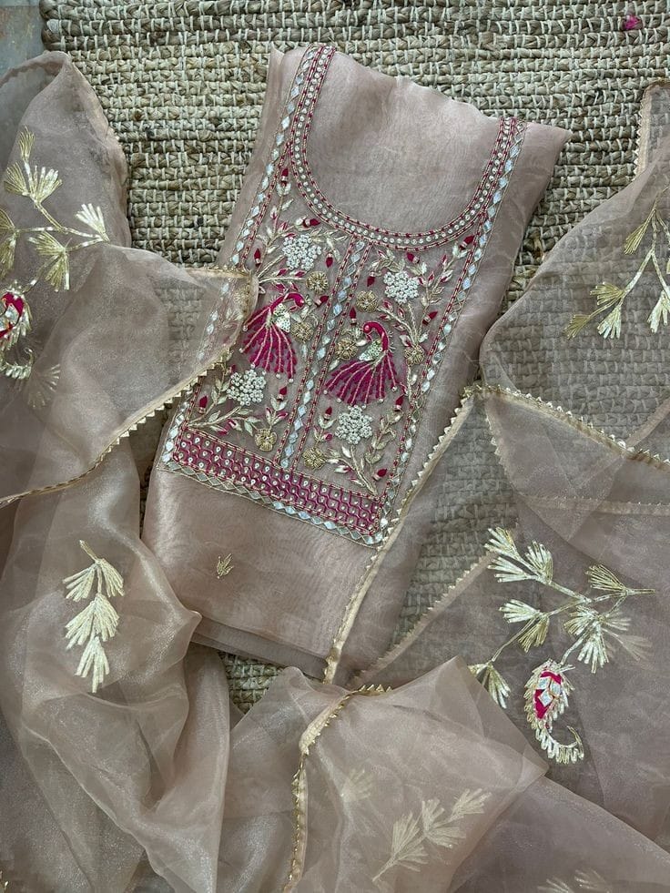 Pure Organza unstitched Suit With Gota Patti Work Dupatta