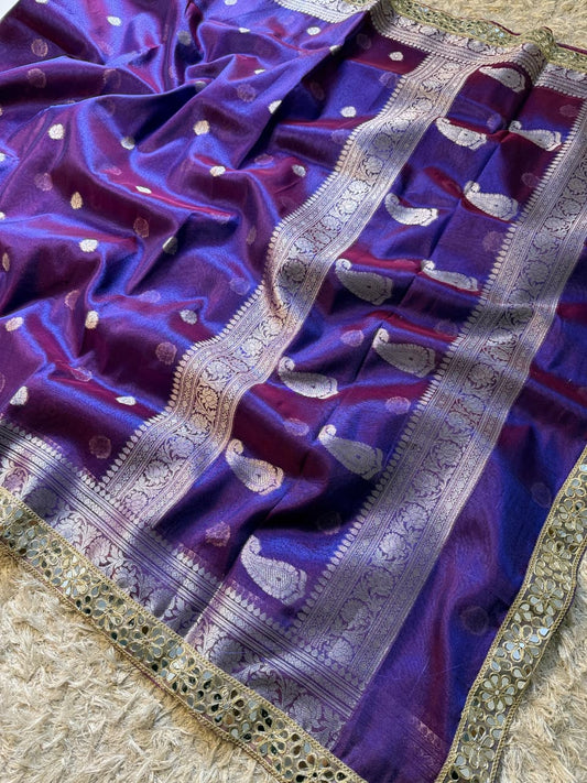 Tissue Silk Saree with Stripe Work and Moti Border