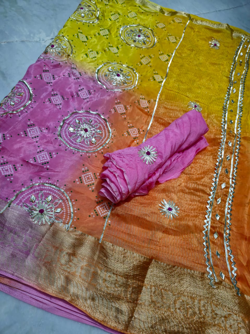 Pure Upada Silk Gotta Patti Saree With Upada Silk Blouse.