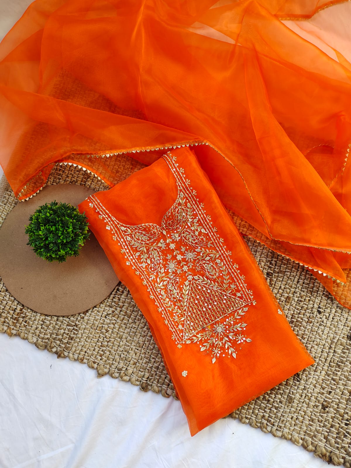 Pure Organza unstitched Suit With Gota Pati Work Dupatta