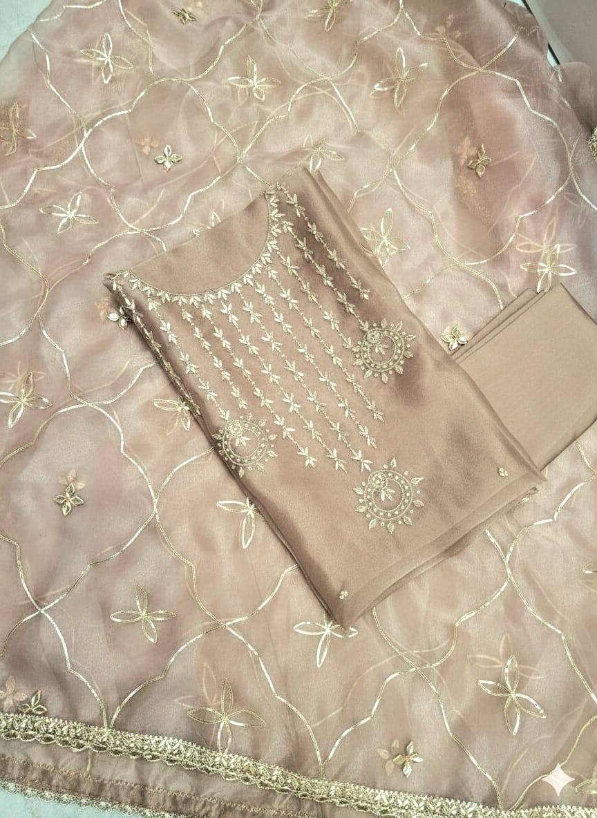 Pure Organza unstitched Suit With Zardogi Work Dupatta Gota Patti Work
