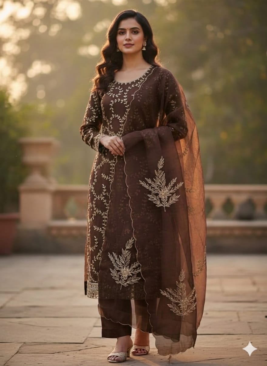 Pure Organza unstitched Suit With Gota Pati Work Dupatta