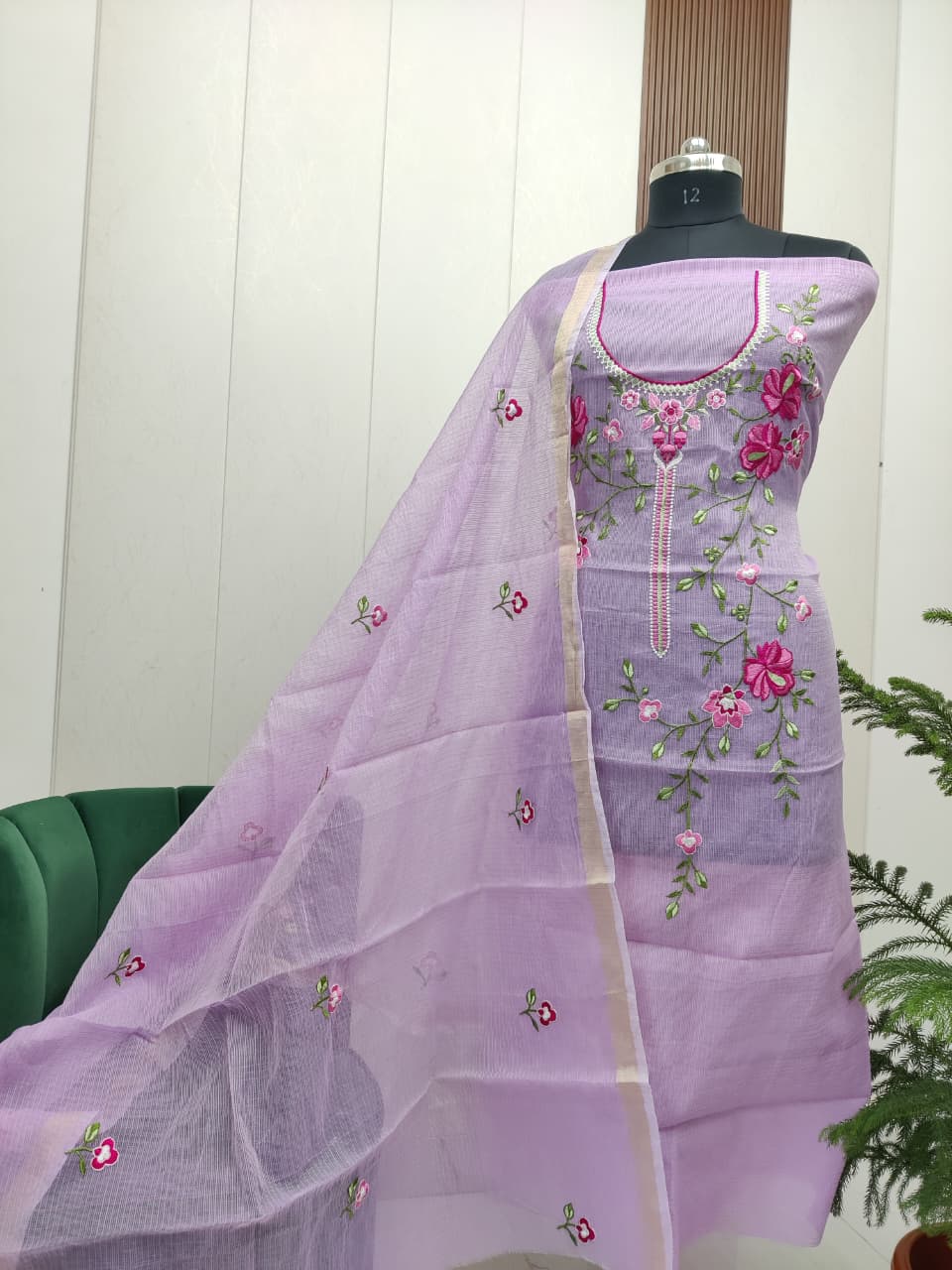 Pure Kota Doriya unstitched suit with embroidery work