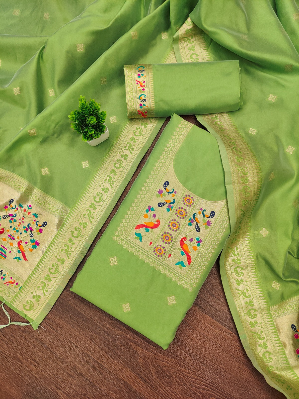 Designer Paithani Woven Unstitched Suit With Bottom