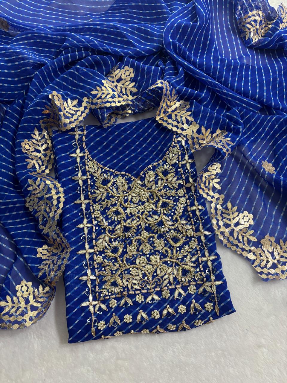 Pure Soft Georgette unstitched suit Zardogi Work With Dupatta