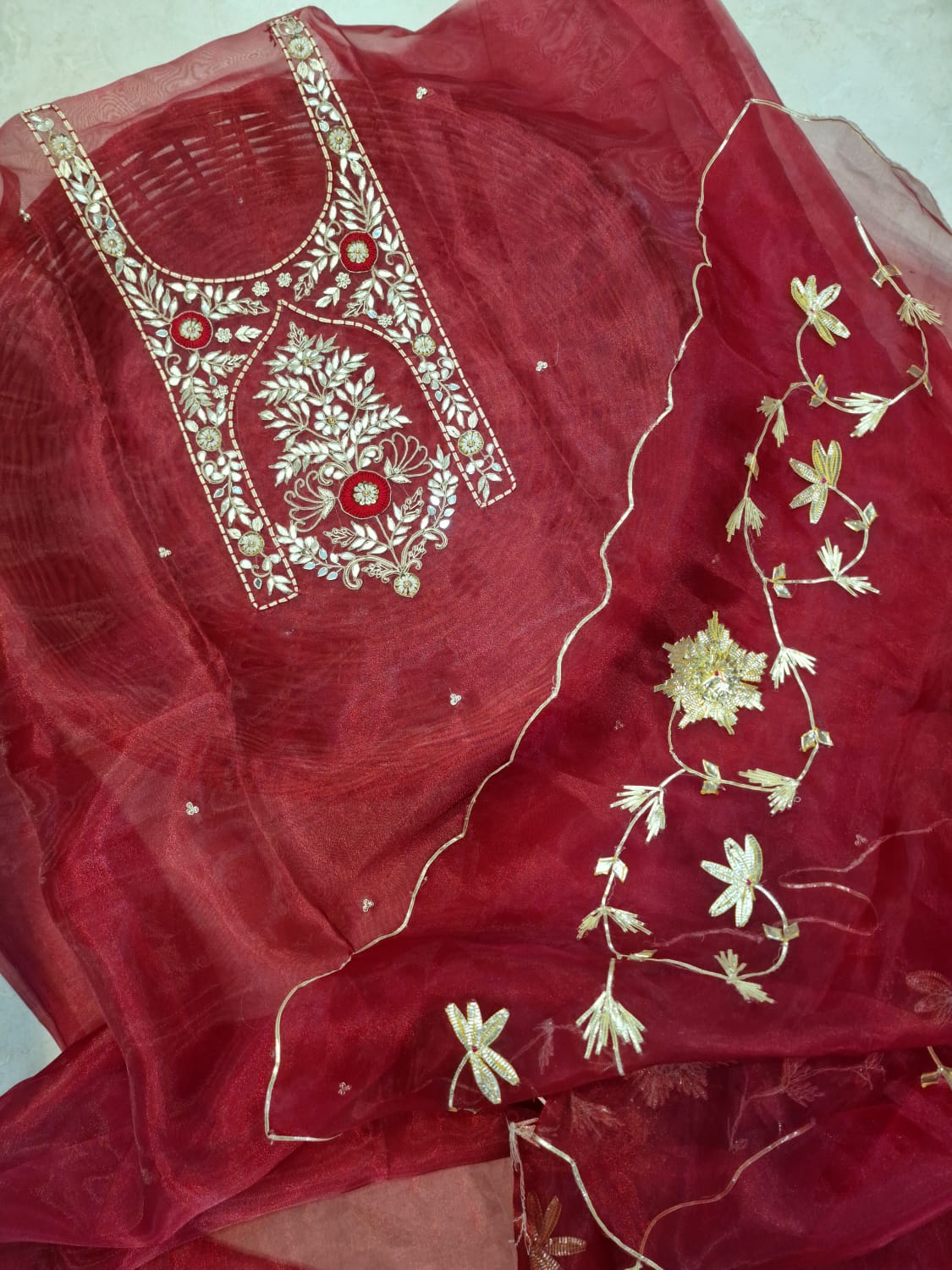 Pure Organza unstitched Suit With Gota Pati Work Dupatta